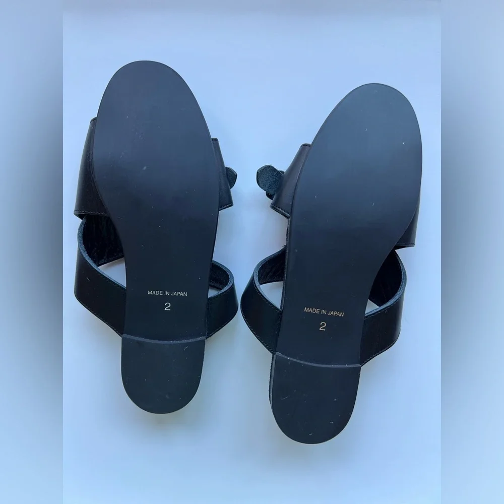 Yohji Yamamoto Sandals Semi-Gloss Tanned Leather Flat Mules Black Size 6 - Picture 7 of 16